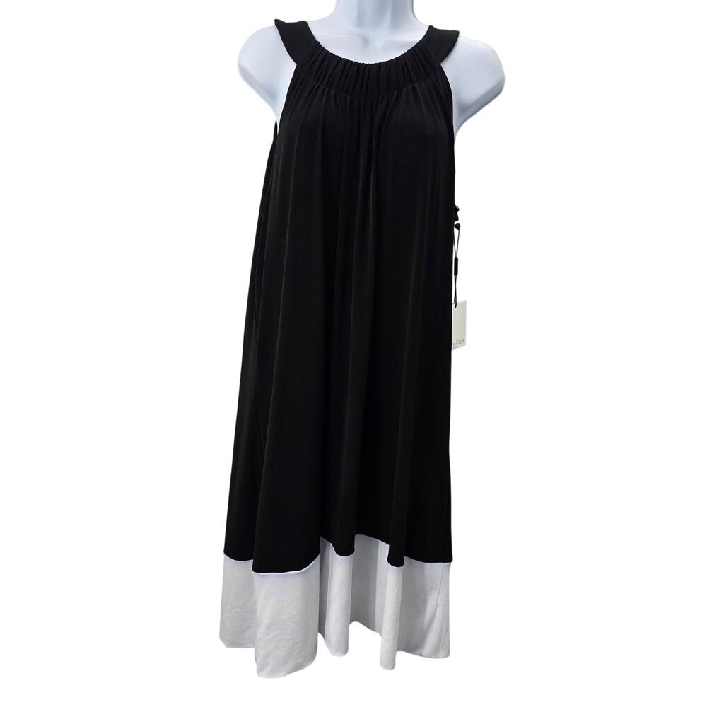 Calvin Klein Dress 12 Black White Colorblock Swing Midi Sleeveless Chic Summer